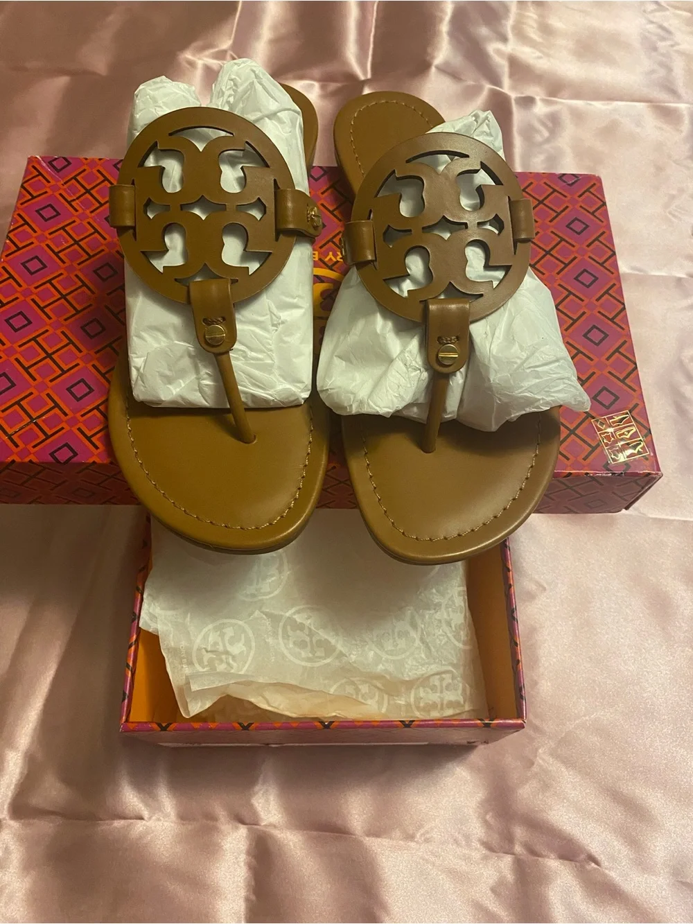 Tory Burch Olive Brown Logo Thong Sandals